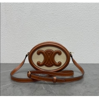 Fashion Discount Celine TRIOMPHE Oval Bag in Canvas and Calfskin 198604 Brown 2024 Top