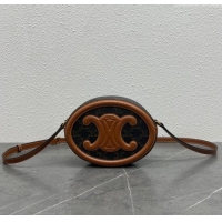 Luxury Cheap Celine TRIOMPHE Oval Bag in Triomphe Canvas and Calfskin 198604 Tan 2024 Top