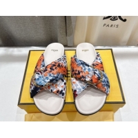 Top Design Fendi Feel Flat Slides Sandal in Printed FF Fabric with D-ring Buckle Multicolored 1216064