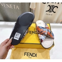 Top Design Fendi Feel Flat Slides Sandal in Printed FF Fabric with D-ring Buckle Multicolored 1216064