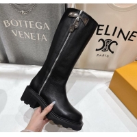 Best Price Louis Vuitton LV Beaubourg Flat High Boots in Grained Leather with Zip 1AICEH Black 1021088