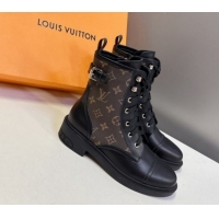 Good Looking Louis Vuitton Citizen Flat Ranger Ankle Boots with Buckle in Monogram Canvas and Black Leather 1AIUQN 10210