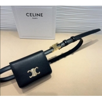 Buy Classic Celine Trapeze Calfskin Card Wallet Pouch Belt 0708 Black 2024