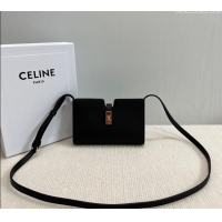 Spot Bulk Celine 16 Strap Pochette Mini Bag in Supple Calfskin 10M443 Black 2024