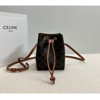 Buy Classic Celine Micro Sailor Bucket bag in Triomphe Canvas and Calfskin 10M742 Brown 2024