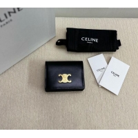 Pretty Style Celine Business Card Holder Wallet in Shiny Calfskin 10M123 Black 2024