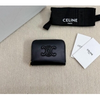 New Cheap Celine Compact Zip Wallet Cuir Triomphe in Smooth Calfskin 10K533 Black 2024