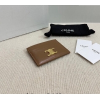 Modern Classic Celine Card Holder Wallet Triomphe in Shiny Calfskin 10L833 Brown 2024