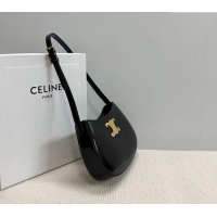 Hot Style Celine Medium Tilly Hobo Bag in Patent Calfskin 115702 Black 2024