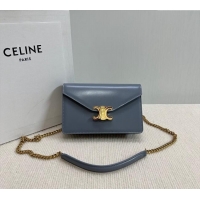 Market Sells Celine Wallet on Chain Mini Bag Triomphe in Shiny Calfskin 10L033 Dusty Blue 2024