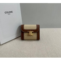Best Price Celine Small Flap Wallet Triomphe in Textile and Calfskin 10D782 Brown 2024