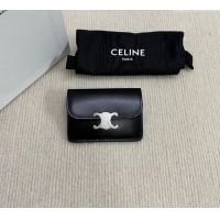 Good Quality Celine Card Holder Wallet with Flap Triomphe in Shiny Calfskin 10I583 Black 2024