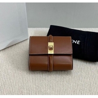 New Cheap Celine Small Trifold Wallet 16 in Satinated Calfskin 10F523 Tan Brown 2025