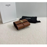 New Cheap Celine Small Trifold Wallet 16 in Satinated Calfskin 10F523 Tan Brown 2025
