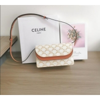 Market Sells Celine Wallet on Strap Mini Bag in Triomphe Canvas and Lambskin 10D852 White 2025