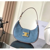 Top Grade Celine Ava Triomphe Soft Hobo bag in Denim 114492 Blue 2025
