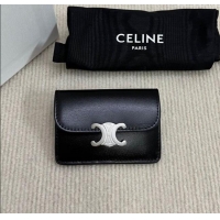Best Grade Celine Triomphe Card Case Wallet 10L583 Black/Silver 2025