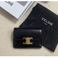 Modern Classic Celine Triomphe Card Case Wallet 10L583 Black/Gold 2025
