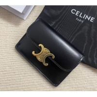 Modern Classic Celine Triomphe Card Case Wallet 10L583 Black/Gold 2025