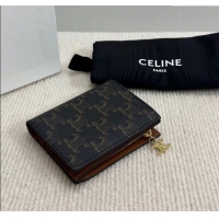 Best Grade Celine Compact Wallet Triomphe Canvas Charm 10M103 Brown 2025