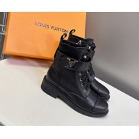 Unique Style Louis Vuitton Citizen Flat Ranger Ankle Boots with LV Strap in Leather Black 1AIUQN 1021092