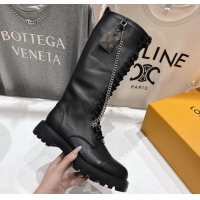 Grade Quality Louis Vuitton Citizen Flat Ranger High Boots with Tag and Chain Black 1AIUQN 1021095