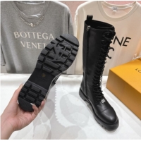 Grade Quality Louis Vuitton Citizen Flat Ranger High Boots with Tag and Chain Black 1AIUQN 1021095