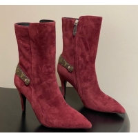Top Grade Louis Vuitton Legacy Heel Ankle Boots 9.5cm in Suede with Back Strap Burgundy 1AIEUG 1021100