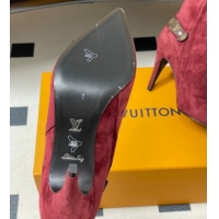 Top Grade Louis Vuitton Legacy Heel Ankle Boots 9.5cm in Suede with Back Strap Burgundy 1AIEUG 1021100