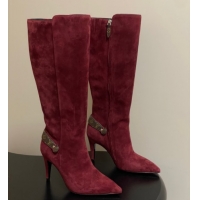 Buy Luxury Louis Vuitton Legacy Heel High Boots 9.5cm in Suede Burgundy 1AIEUG 1021104
