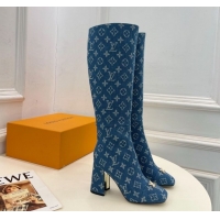 Perfect Louis Vuitton Swing Heel High Boots 9cm in Blue Monogram Denim 1AID09 1021106