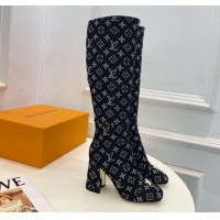 Classic Hot Louis Vuitton Swing Heel High Boots 9cm in Black Monogram Denim 2025 1AID09 1021107