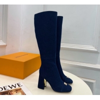 Popular Style Louis Vuitton Swing Heel High Boots 9cm in Navy Blue Denim 1AID09 1021108