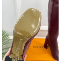 Grade Quality Louis Vuitton Swing Heel High Boots 9cm in Calf Leather Burgundy 1AID09 1021109