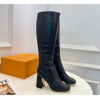 Generous Louis Vuitton Swing Heel High Boots 9cm in Calf Leather Black 1AID09 1021110