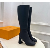 Buy Luxury Louis Vuitton Swing Heel High Boots 9cm in Matte Leather All Black 1AID09 1021111