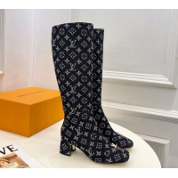 Low Cost Louis Vuitton Swing Heel High Boots 5.5cm in Monogram Denim Black 1AID09 1021114