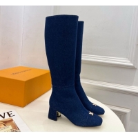 Purchase Louis Vuitton Swing Heel High Boots 5.5cm in Navy Blue Denim 1AID09 1021115