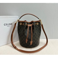 Original Cheap Celine Clara Bucket Bag in Triomphe Canvas and Calfskin 116882 Brown 2025