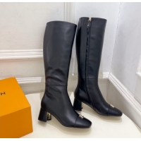 Grade Quality Louis Vuitton Swing Heel High Boots 5.5cm in Calf Leather Black 1AID09 1021116