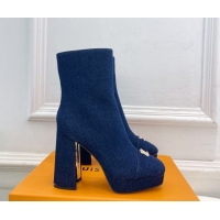 Low Price Louis Vuitton Swing Heel Platform Ankle Boots 11cm in Navy Blue Denim 1AID09 1021122