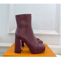 Good Looking Louis Vuitton Swing Heel Platform Ankle Boots 11cm in Calf Leather Burgundy 1AID09 1021123