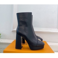 Pretty Style Louis Vuitton Swing Heel Platform Ankle Boots 11cm in Calf Leather Black 1AID09 1021124