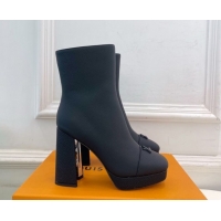 Top Grade Louis Vuitton Swing Heel Platform Ankle Boots 11cm in Matte Leather All Black 1AID09 1021126