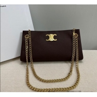 Original Cheap Celine Newspaper Chain Bag in Grained Calfskin 114253 Chestnut Brown 2025