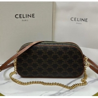 Grade Wholesale Celine Camera Bag in Triomphe Canvas and Calfskin 114122 Brown 2025