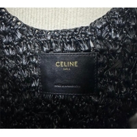 Original Cheap Celine Classic Panier Hobo bag in Raffia Straw and Calfskin 112772 Black 2025