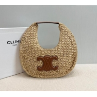 Spot Bulk Celine Classic Panier Hobo bag in Raffia Straw and Calfskin 112772 Beige/Brown 2025