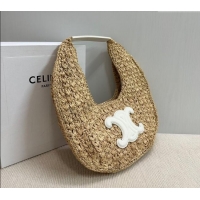 Inexpensive Celine Classic Panier Hobo bag in Raffia Straw and Calfskin 112772 Beige/White 2025