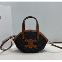 Discount Celine Oval Bag in Triomphe Canvas and Calfskin 122262 Brown 2025